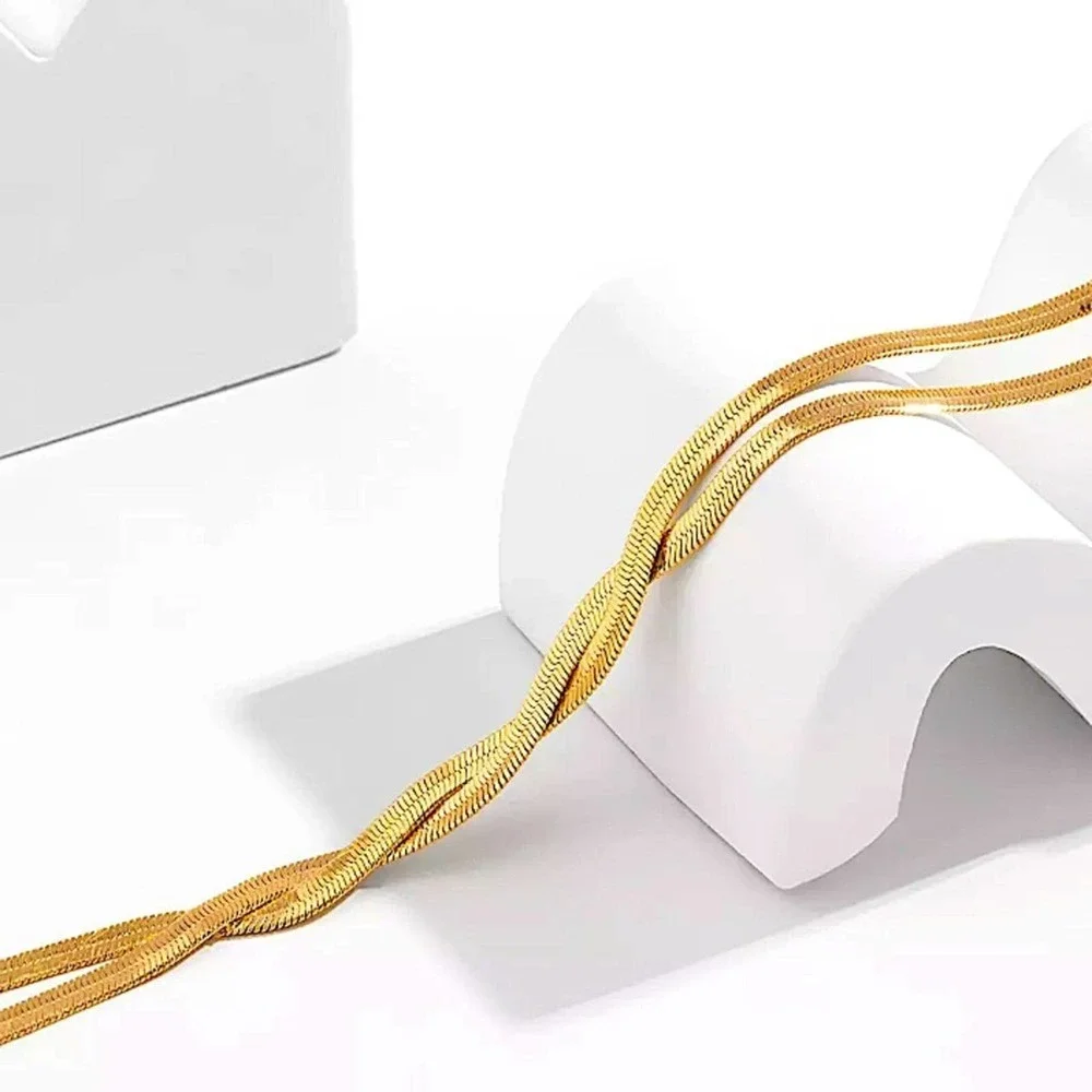Y Lariat Gold Plated Snake Herringbone Twisted Tassel Necklace